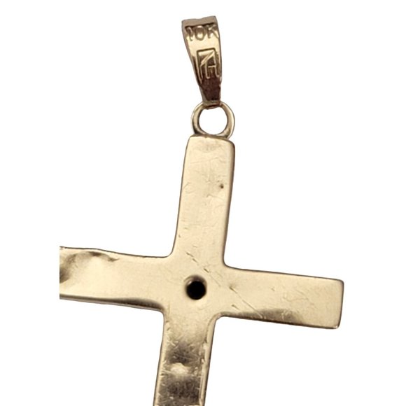 10K Yellow Gold Diamond Chip Cross Pendant E505 - Picture 4 of 7